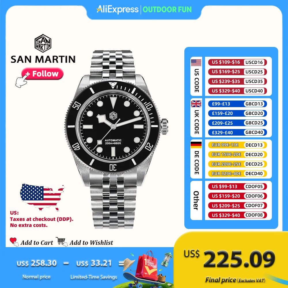 

San Martin 40mm BB Men Watch Luxury Sport Diver Fly Clasp NH35 Automatic Mechanical Man Watches Jubilee BGW-9 20Bar SN0128