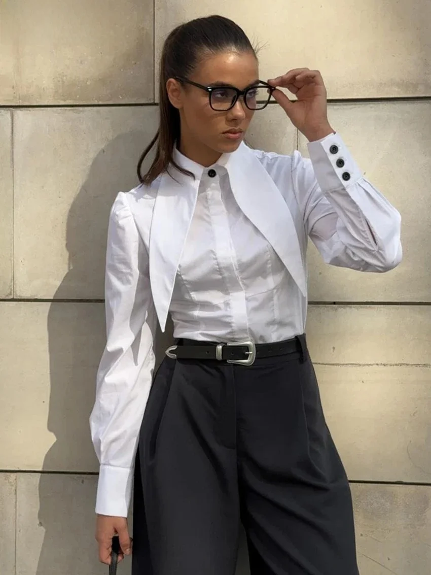 Clacive Fashion luźna biała bawełniana koszula damska 2025 Casual Lapel bluzka z długim rękawem elegancki klasyczny jednolity top odzież damska — zdjęcie 2