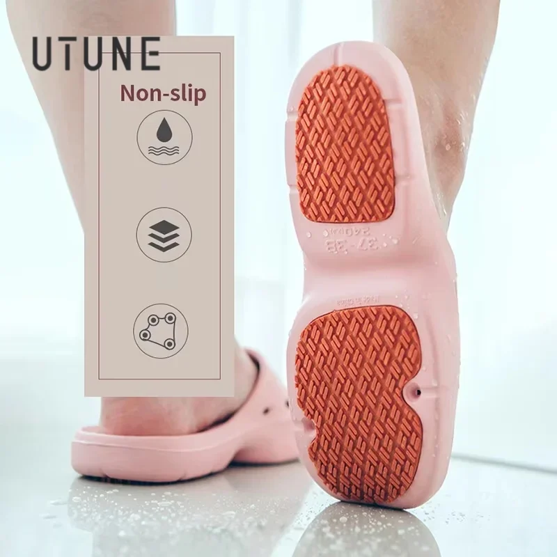 

UTUNE Shower Slides for Women And Men Non-Slip Rubber Sole Comfortable EVA Slip-On Indoor Bathroom Home Slipper with Rubber Sole