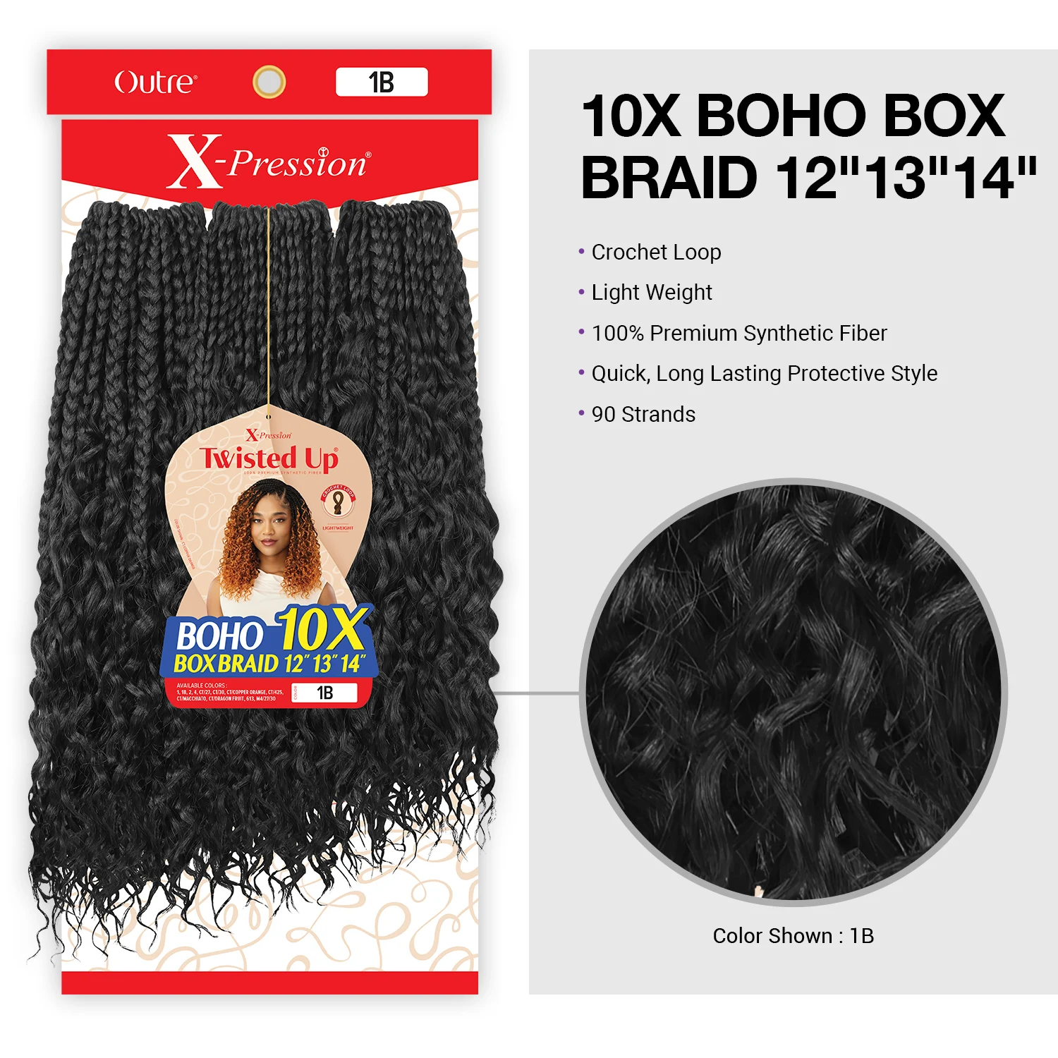 Rambut Kepang Crochet Outre X-Pression Twisted Up 10X Boho Box Braid 12 inci 13 inci 14 inci
