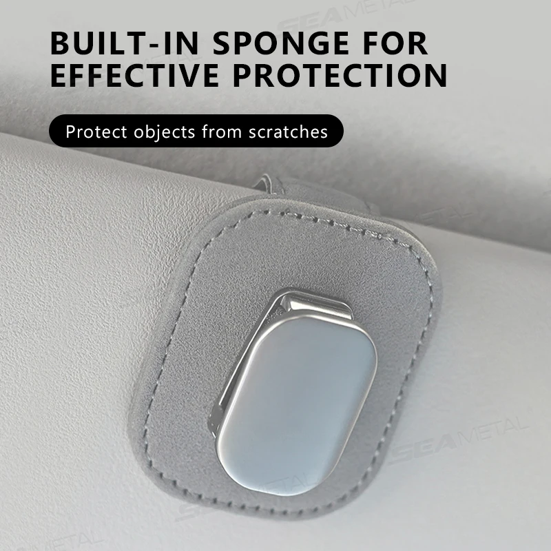 SEAMETAL Metal Car Glasses Holder Clip Wear-Resistant Suede Sunglasses Holder Soft Sponge Cushion Auto Eyeglasses Hanger Clip