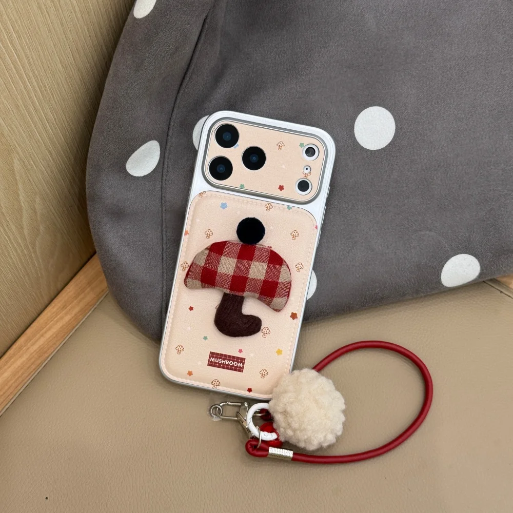 

Creative childlike lines 3D mushroom phone case for iPhone 17 16ProMax 14 15Pro fundas Korean INS new shockproof protective case