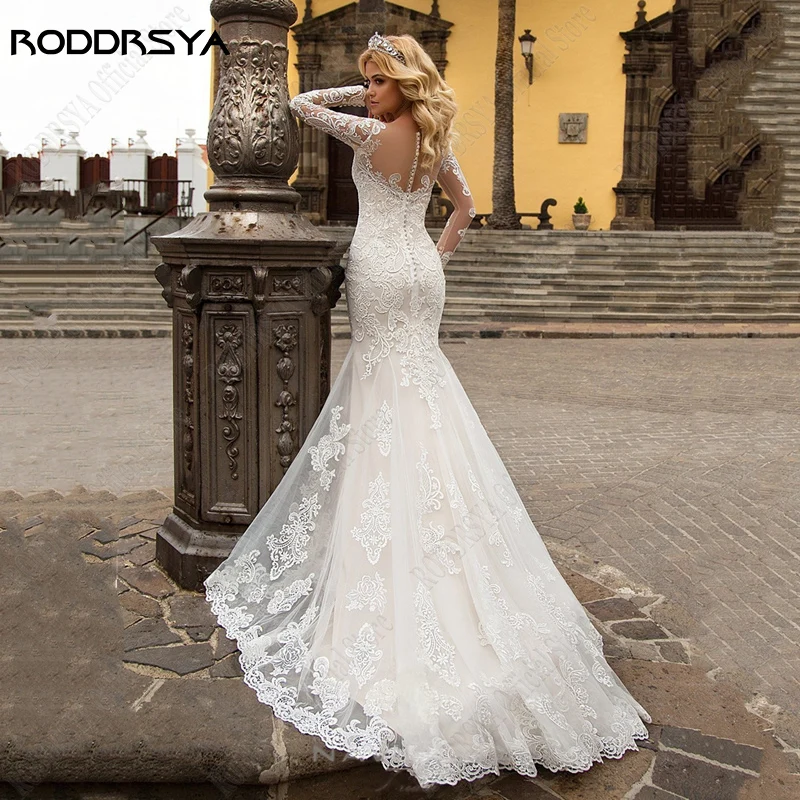 RODRSYA Mermaid Vestido de Noiva Sweetheart Appliques Vestido de Noiva Vestido de RODDRSYA Vestido De Noiva Sereia Querida Apliques Vestido De Noiva Para Mulheres Renda Manga Longa Vestidos De Noiva Mariage Custom Made