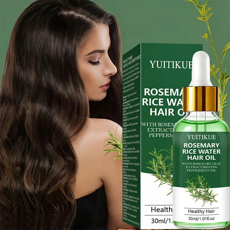 YUITIKUE 30ml Rosemary Rice Water Hair Oil - Biotin Peppermint Nourishing Scalp Hair Care