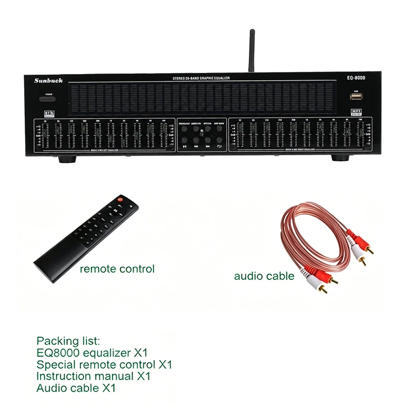 Professionele grafische equalizer met 20 banden, Bluetooth, digitale audiodecoder, model Eq8000, voor muziek-spectrumanalyse, AC 220V.