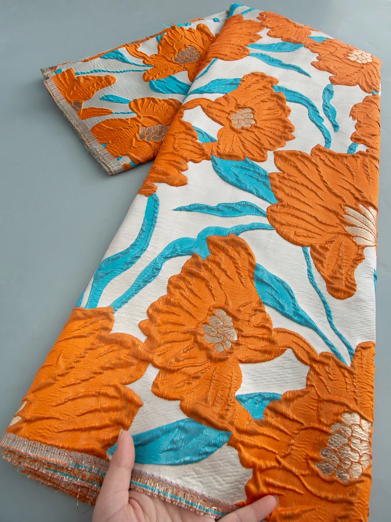 

New Nigerian Brocade Lace Fabric 2025 High Quality 5 Yard Gilding African Jacquard Lace Fabric French Party Dress for Women 4558