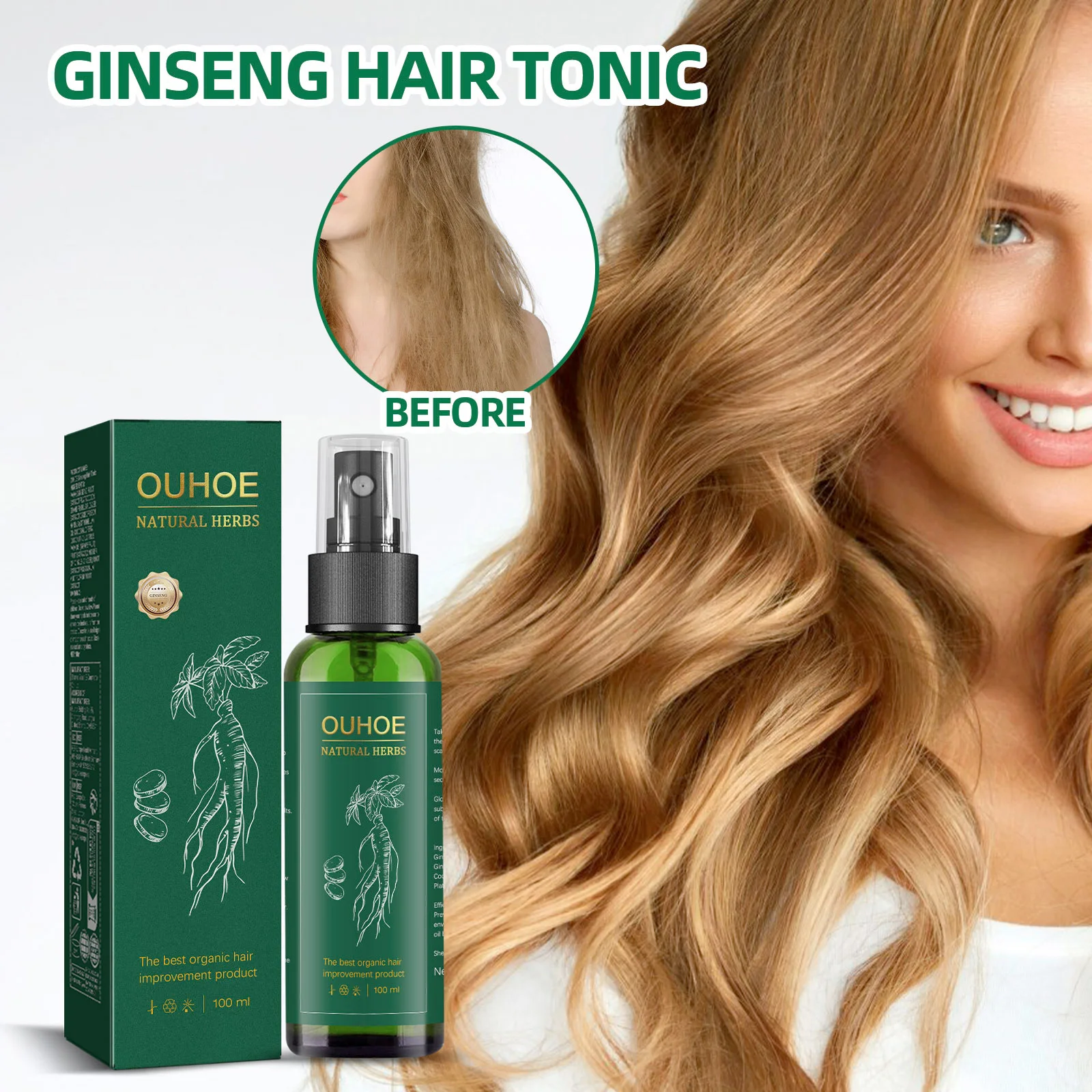 

100ml Ouhoe Ginseng Hair Growth Liquid Hair Strengthening Nourishment Anti Hair Loss Follicle Care Improve Elasticity Hair Serum