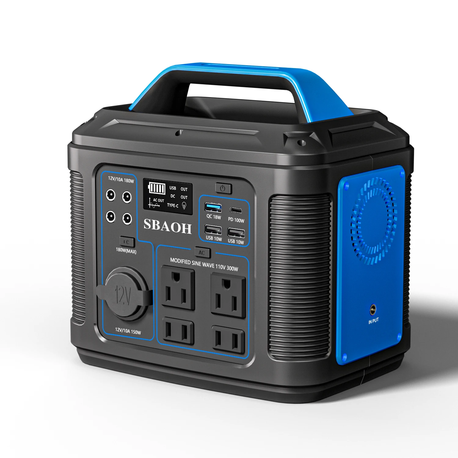 Portable Power Station 300W,296Wh 80000mAh Lithium Battery Power Solar Generator with 100W USB-C PD Output,110V AC Outlet