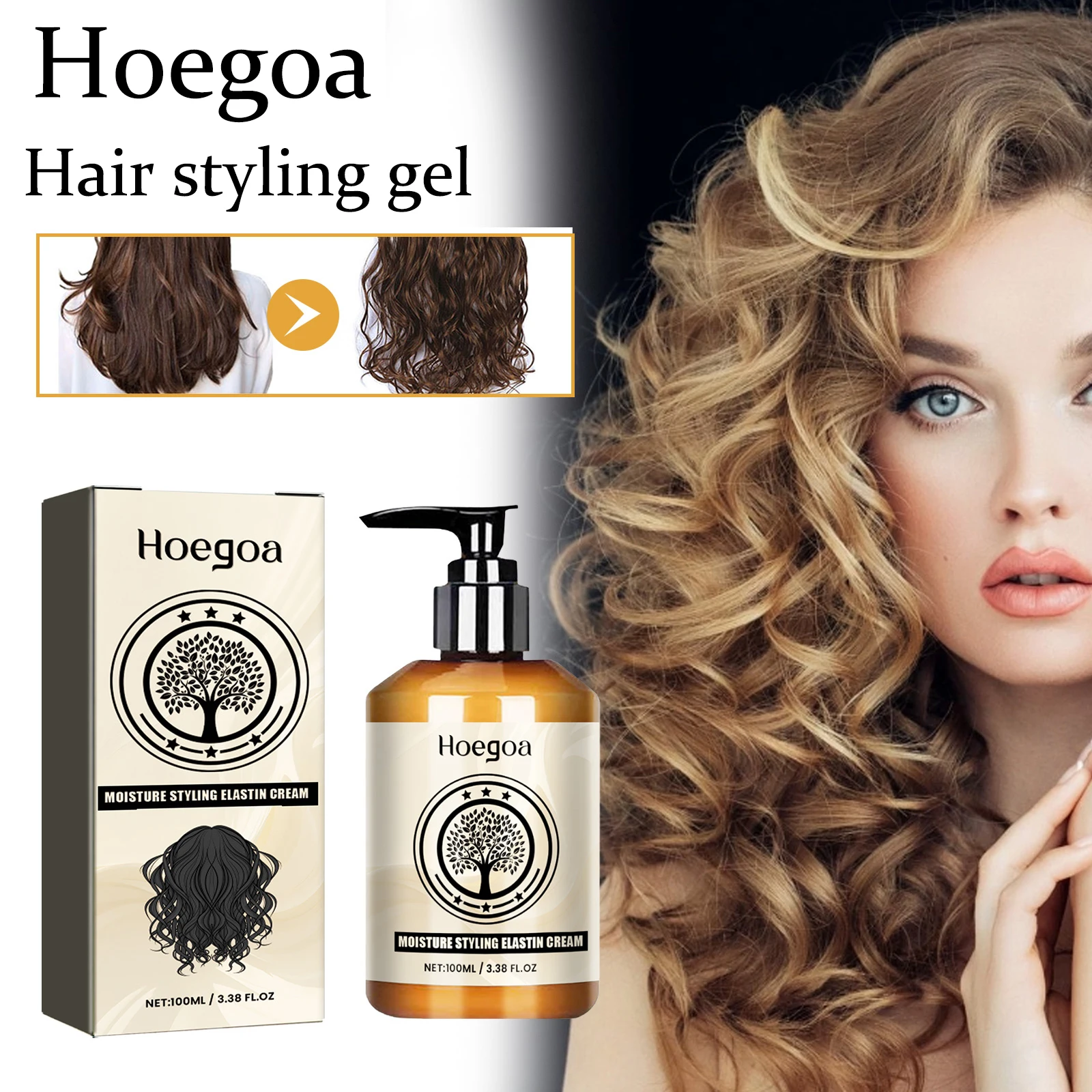 

Hoegoa Hair Styling Cream Natural Formula Nourishing Scalp Lasting Keep Curly Improve Hair Luster Hair Styling Elastin Cream