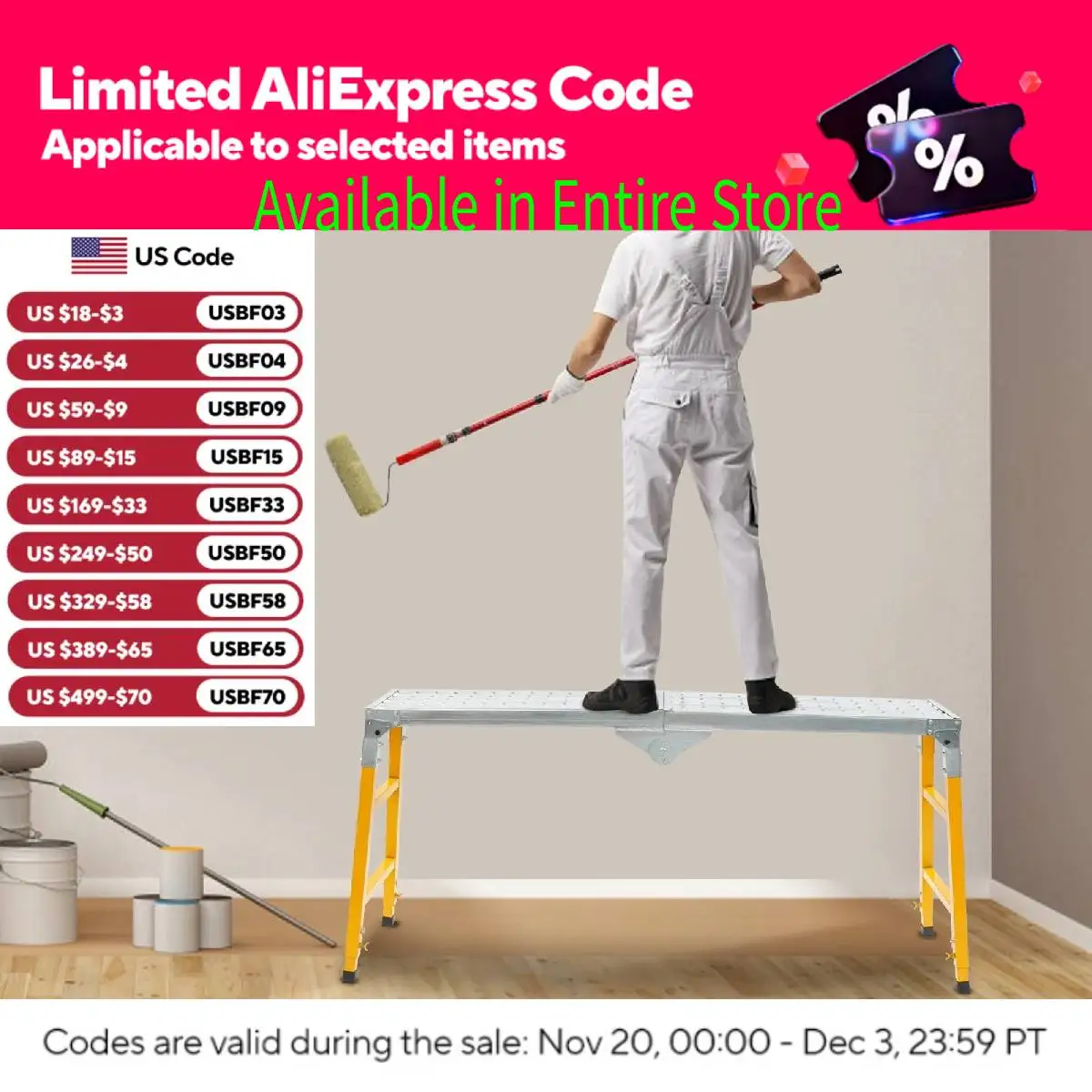 

Portable Work Platform Adjustable with Folding Legs for Workshop/Garage/Office, indoor home decoration, car washing, unloading