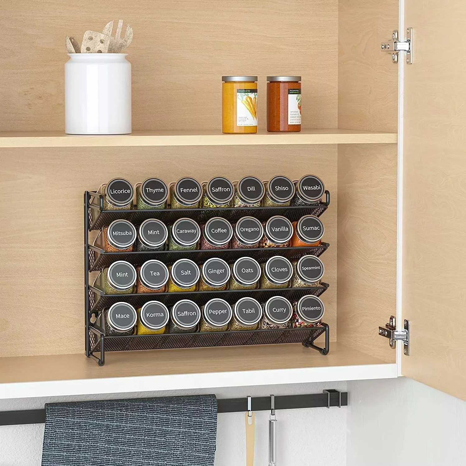 4 Tier Spice Rack Organizer Kitchen Countertop Space-Saving for Cabinet Herb Jars Storage Holder Wall Mounted