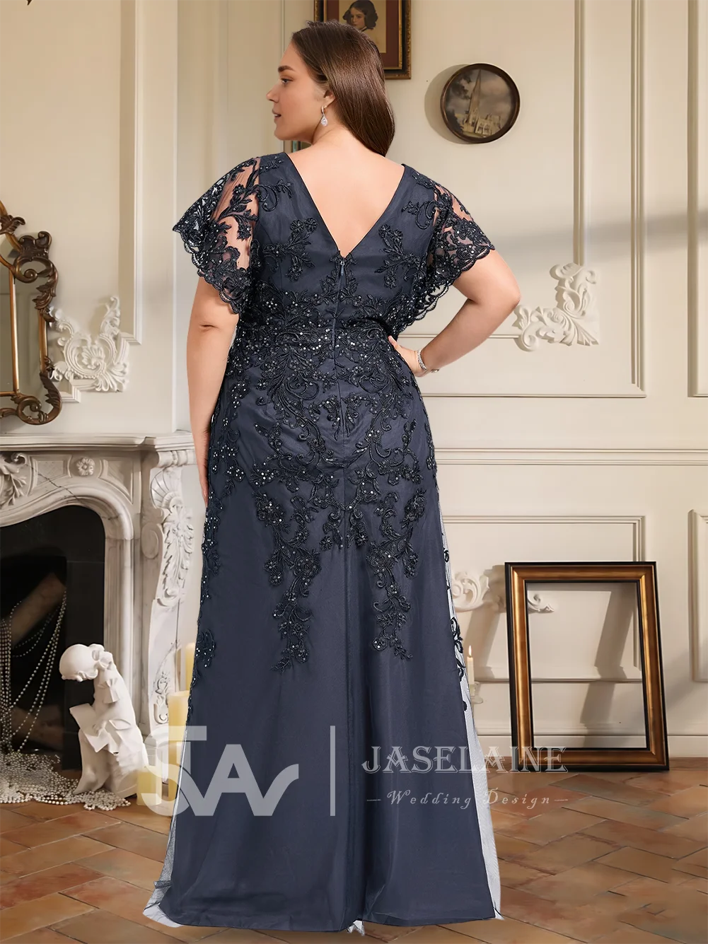 Elegant Prom Evening Dress For Wedding Party With Lace Applique Sequins A-Line Floor-Length Tulle Gown Formal Gown For Women