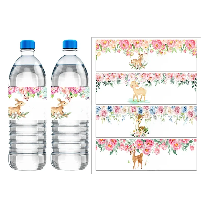 Bouteille d'Eau Personnalisée avec Motif de Cerf Bambi Mignon, Stickers Autocollants de Décoration pour Anniversaire de Bébé et Baptême, 30 Pièces