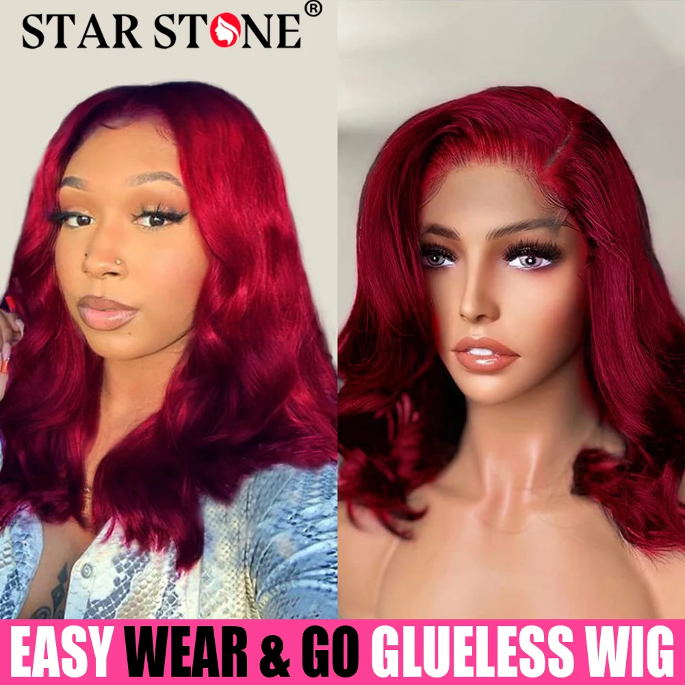 

Red 99j Color Body Wave Glueless Wigs Human Hair Ready To Wear Preplucked 6X4 HD Lace Closure Wig Short Bob Brazilian Curly Wigs