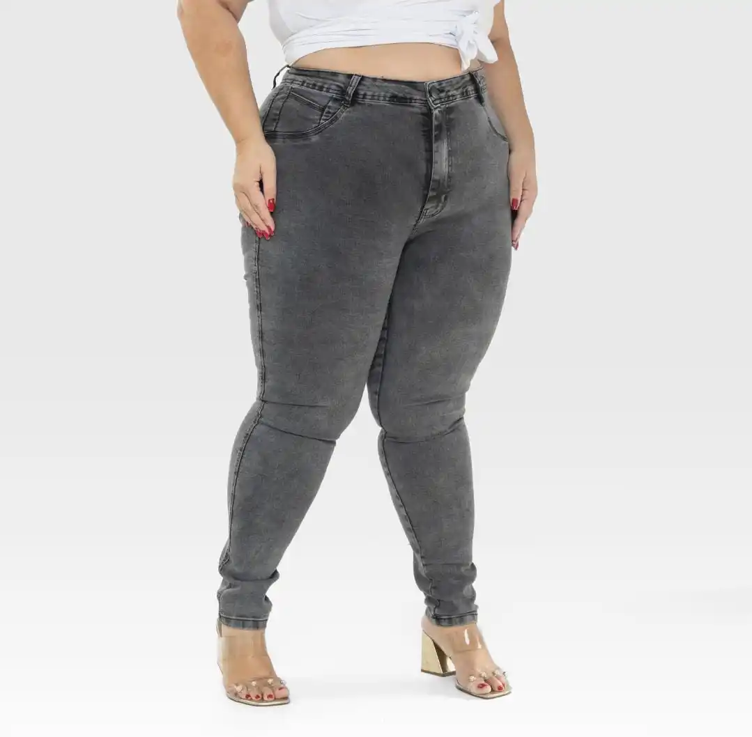 Women's Pants Plus Size Jeans Gray Marbled Graphite Spainted Mid-Waist Fashion Stoned