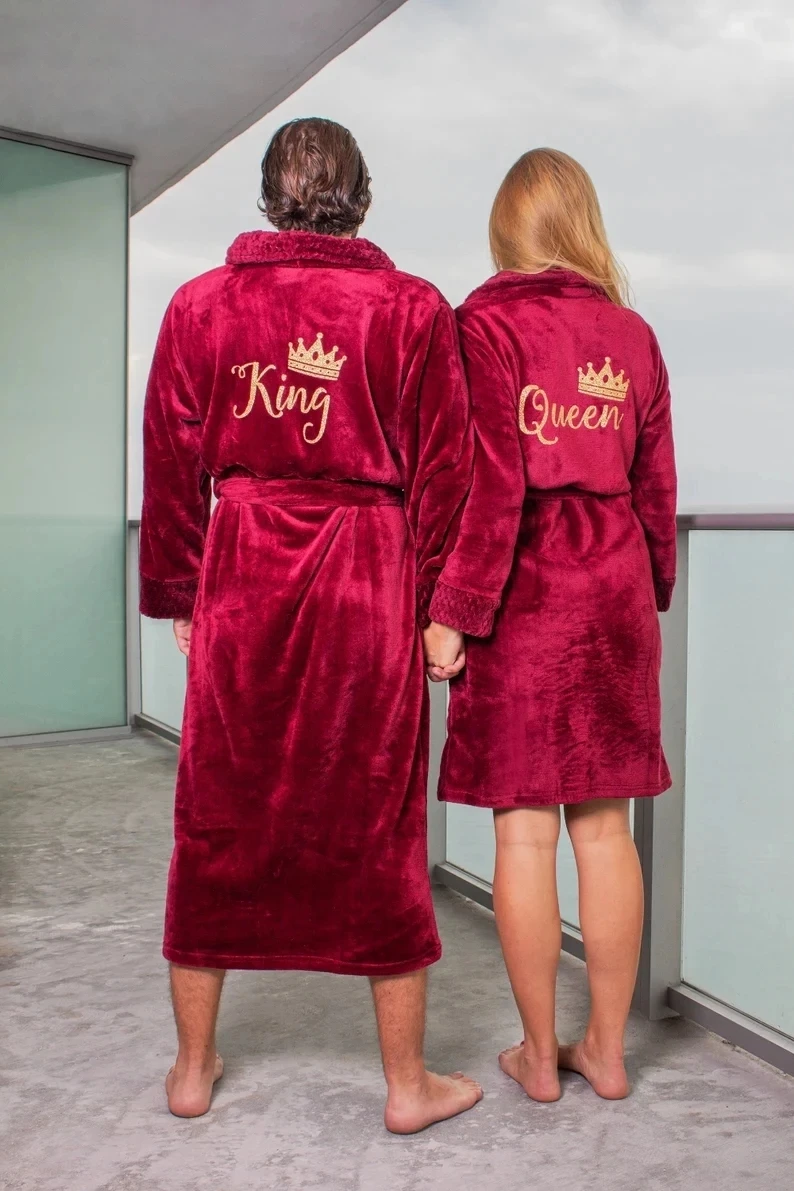 Custom Couple Bathrobe Personalized Wedding Bathrobe Flannel Anniversary King Queen Robes Honeymoon Mr Gift Bride And Groom Gift