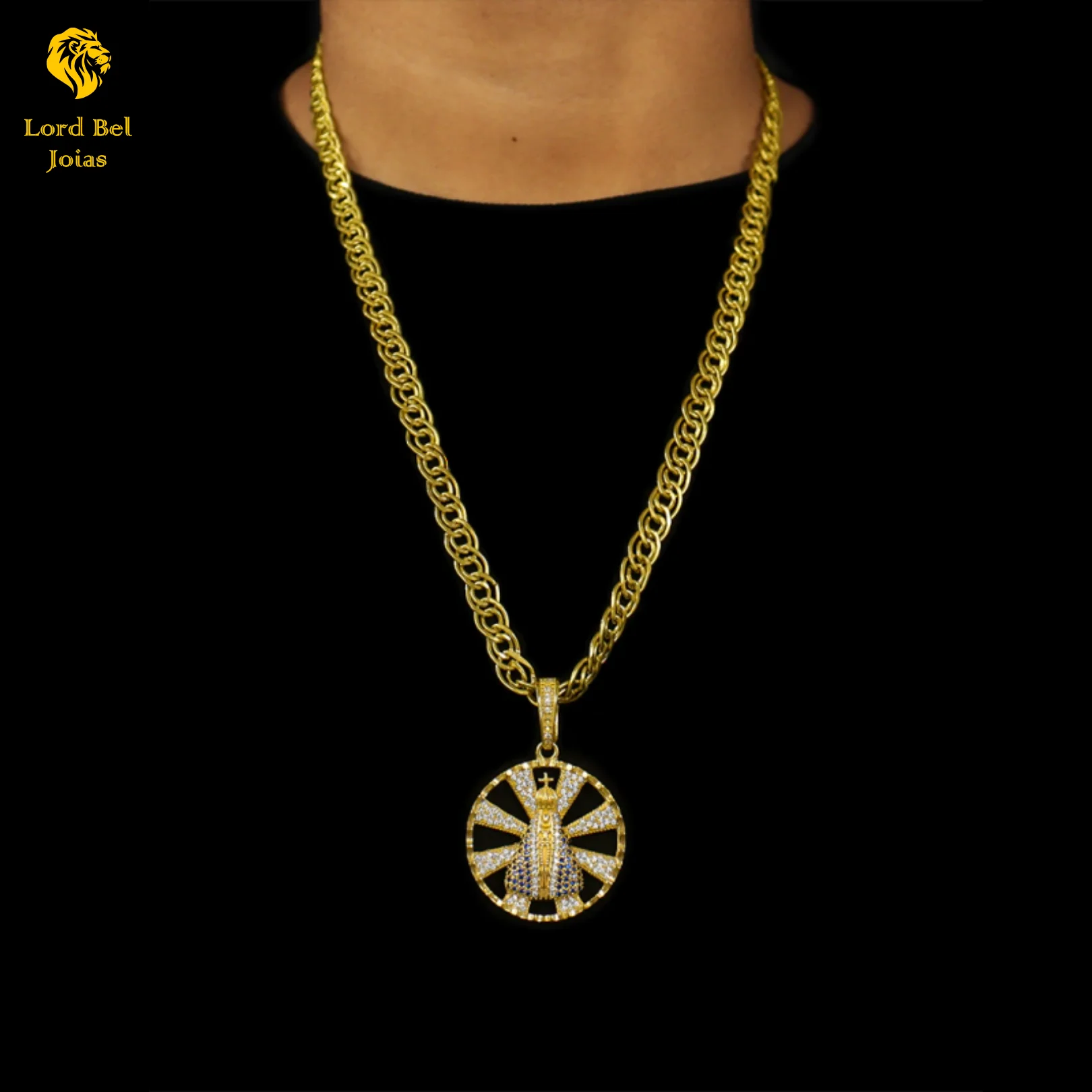 10mm Carioca Chain Kit + Nordic Gold studded Our Lady Pendant-Eternal Guarantee Old Coin Jewelry in Color