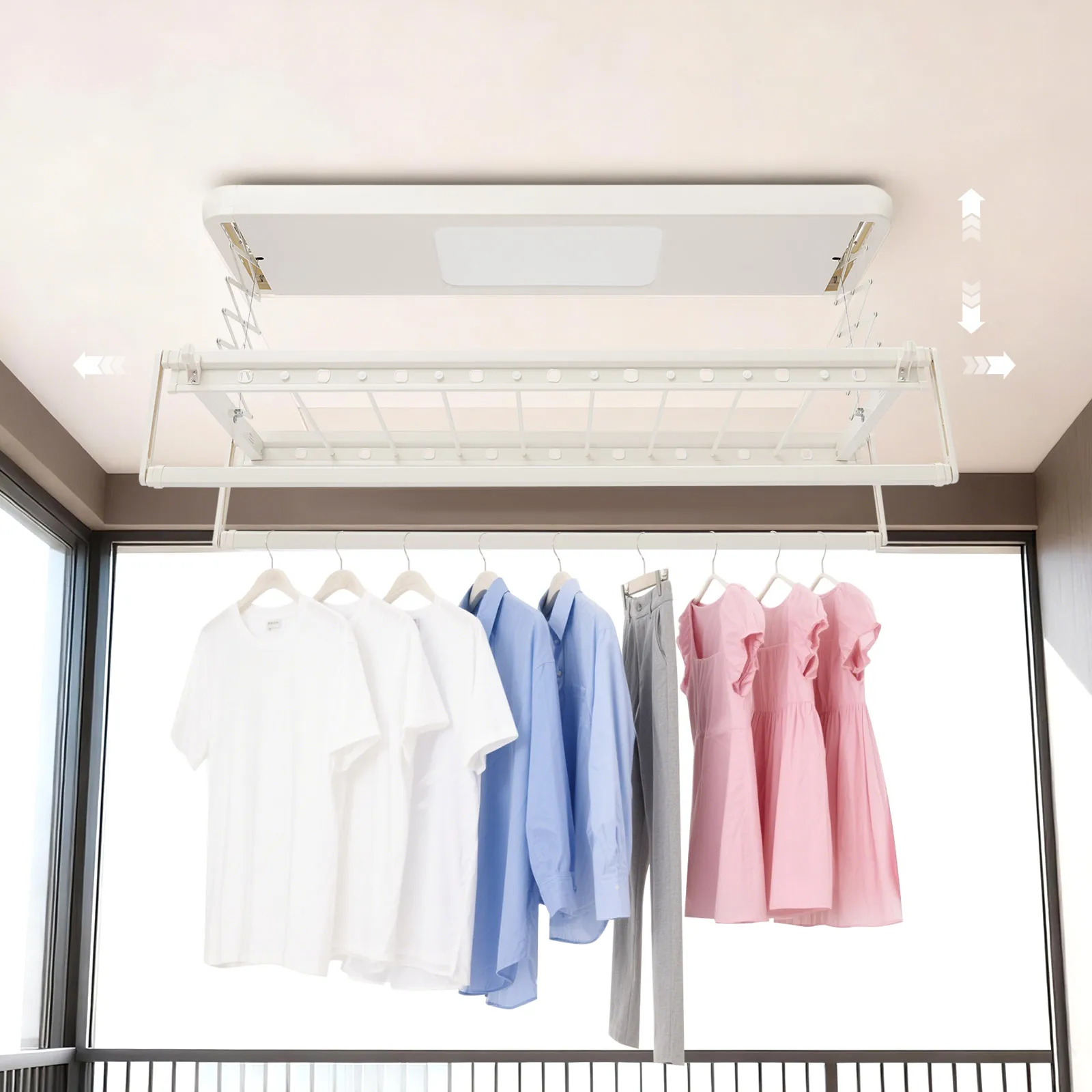 

Электрическая выдвижная настенная и потолочная сушилка для белья с пультом ДУ, 8 штанг, LED-подсветка, складная, для балкона