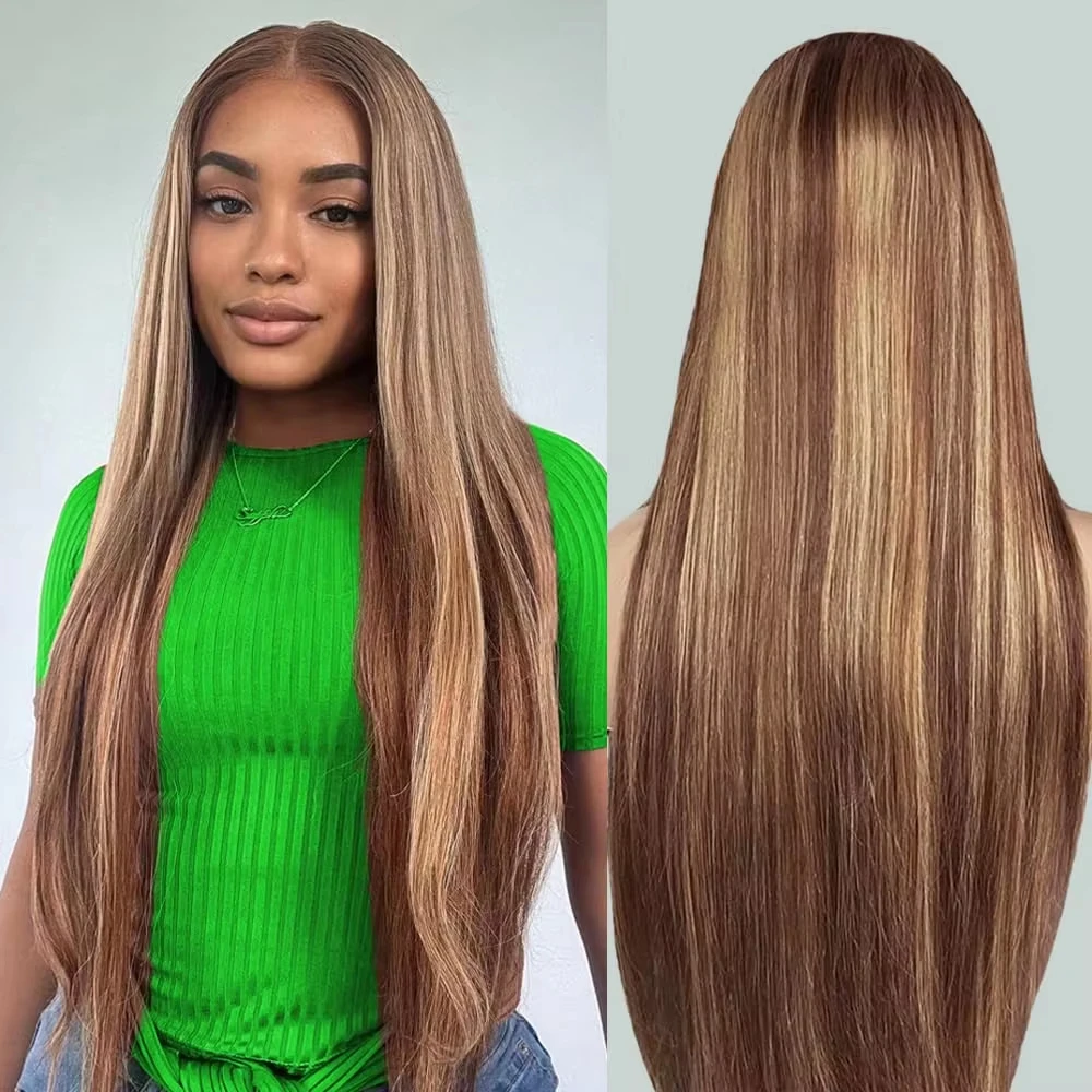 

34-дюймовый парик из натуральных волос с мелированием 4/27, прямой парик с фронтальной кружевной вставкой 13x4, парик без клея 6x4, плотность 200%, для женщин