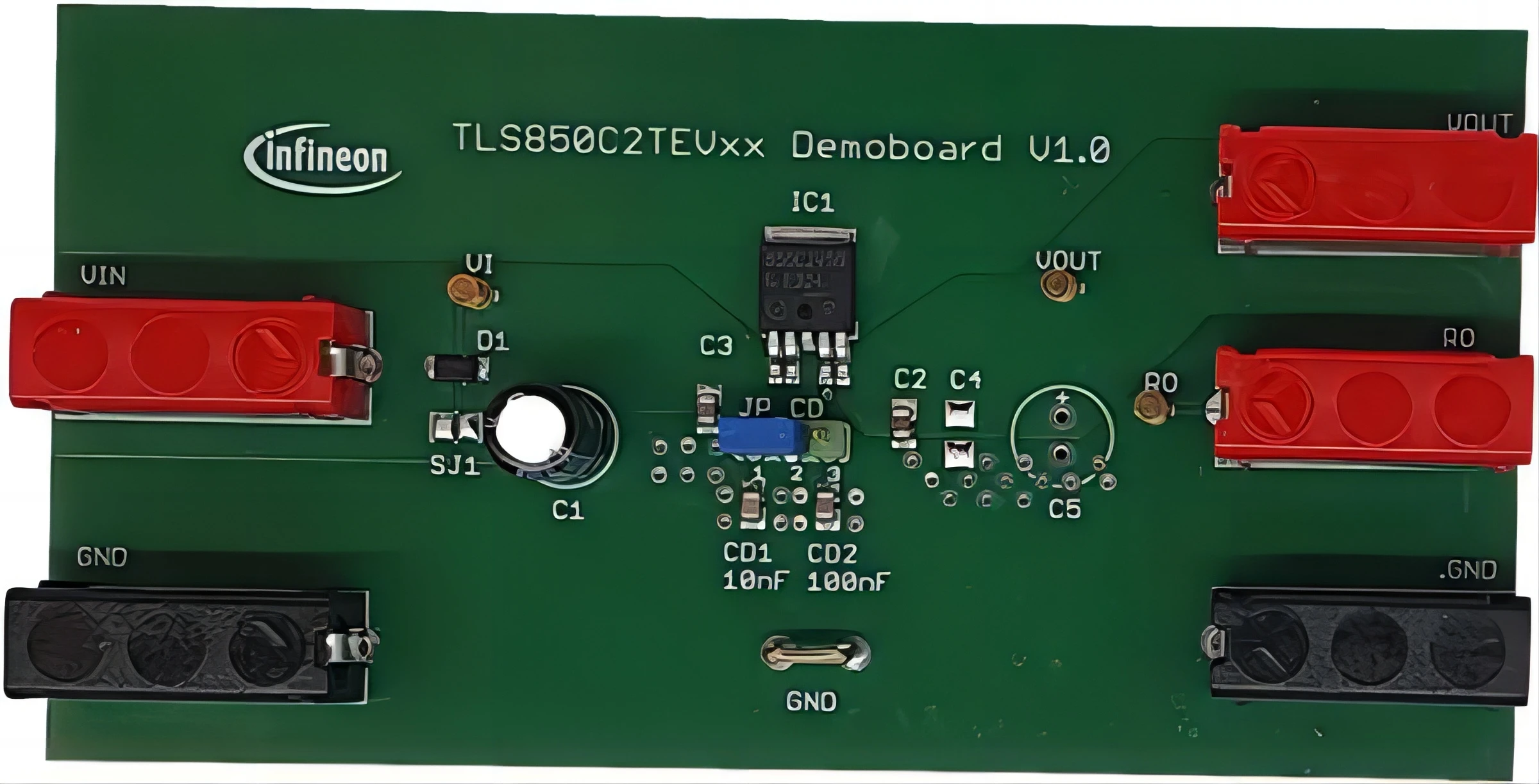 INFINEON TLS850C2TEV50BOARDTOBO1 Demonstration Board, TLS850C2TEV50, Power Management, Linear Regulator