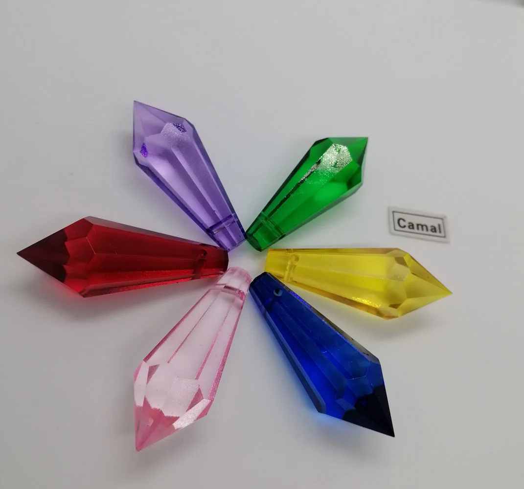 

Camal 5pcs/lot 38mm Colorful K9 Crystal Icicle Prisms Pendant Lamp Lighting Parts Ornament SunCatcher Chandelier Hanging Wedding