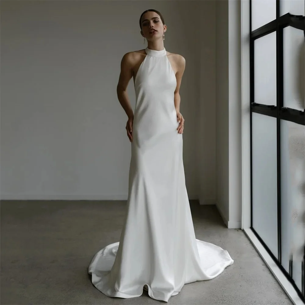 Moderne zeemeermin trouwjurk vrouwen 2025, hoge kraag, mouwloos, open rug, treinknoppen, bruidsjurk, vestidos de novia, aangepast - afbeelding 2