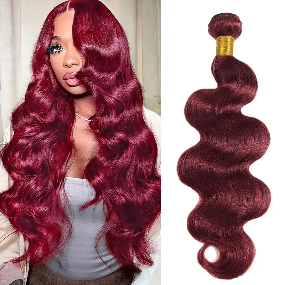 Extensiones de Cabello Humano 12A 99J Borgoña Ondulado, Paquetes de 1/3/4 Piezas, 20 22 24 Pulgadas, 100% Cabello Humano, Paquetes de Alta Calidad