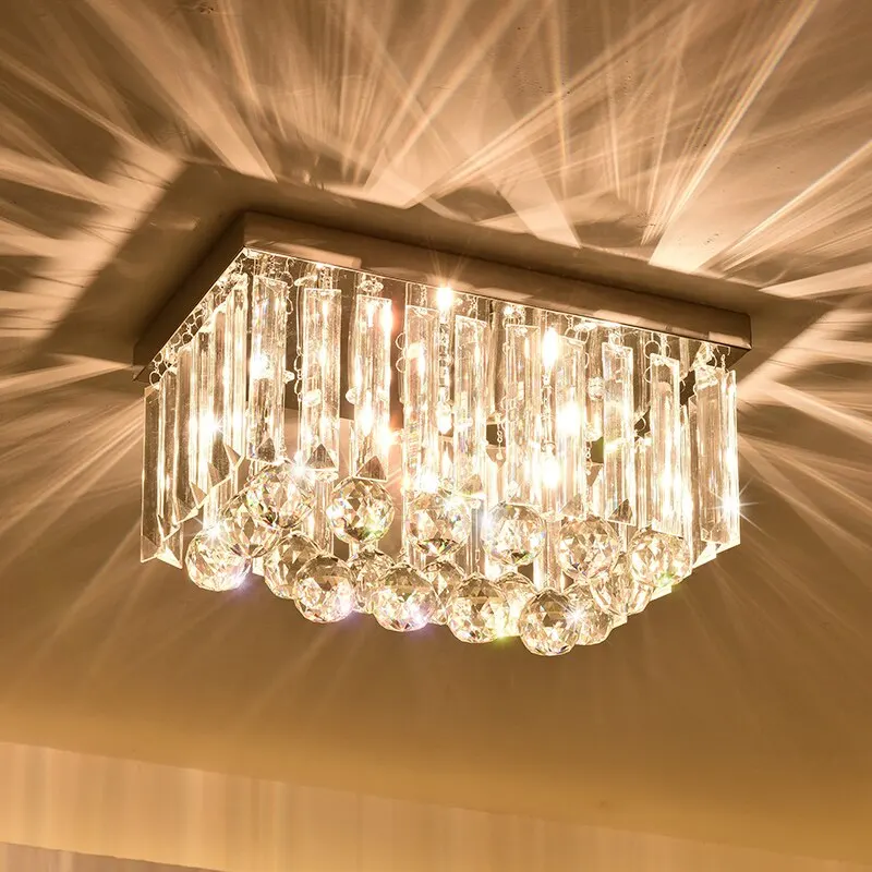 Plafonnier LED en Acier Inoxydable au Design Moderne, Luminaire Décoratif de Plafond, Idéal pour un Restaurant, une Salle à Manger ou une Chambre à Coucher, K9 Crystal G4