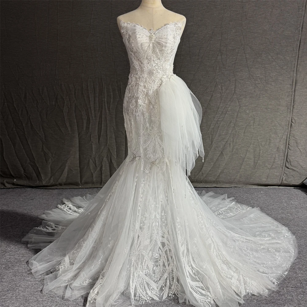 

Women's Wedding Party Attire Mermaid Lace Sweetheart Sleeveless Lace Up Back Vestidos De Novia Sexy 2026