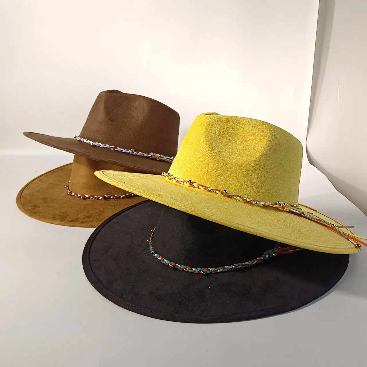 

Suede large teardrop felt hat with gradient twisted drawstring brim fedora classic church hat, wide-brimmed hat, women's hat.