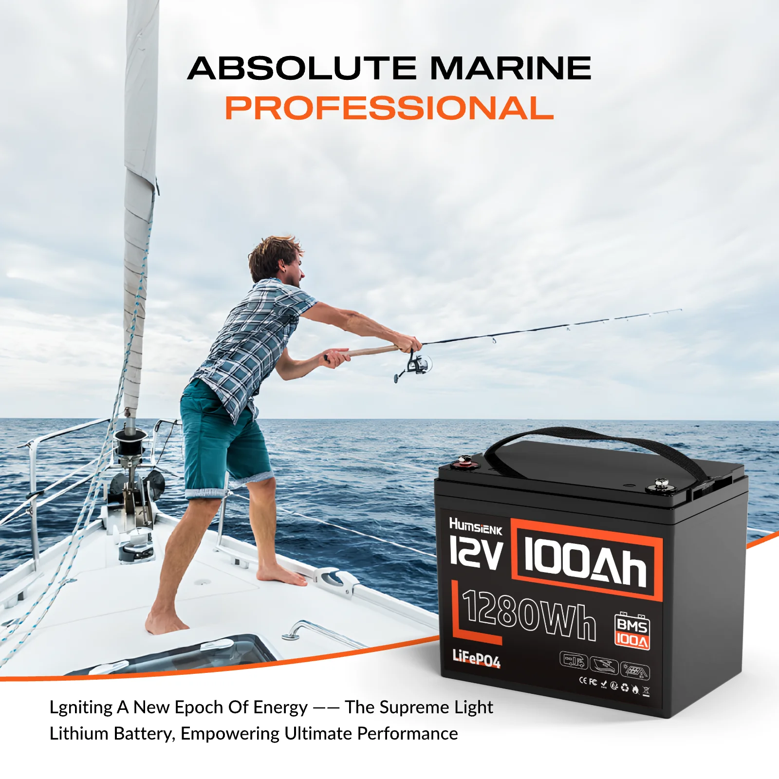 Humsienk 12V 100Ah LiFePo4 Battery 15000+ Deep Cycle Built-in 100A 