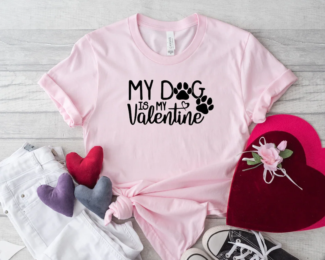 

Забавная футболка Sugarbaby с надписью «My Dog is My Valentine», рубашка для любителей собак, Модная хлопковая футболка с короткими рукавами, Прямая поставка