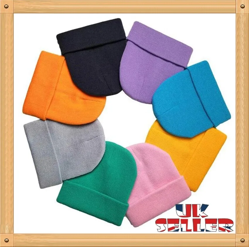 Plain soft cuffed knitted beanie hat