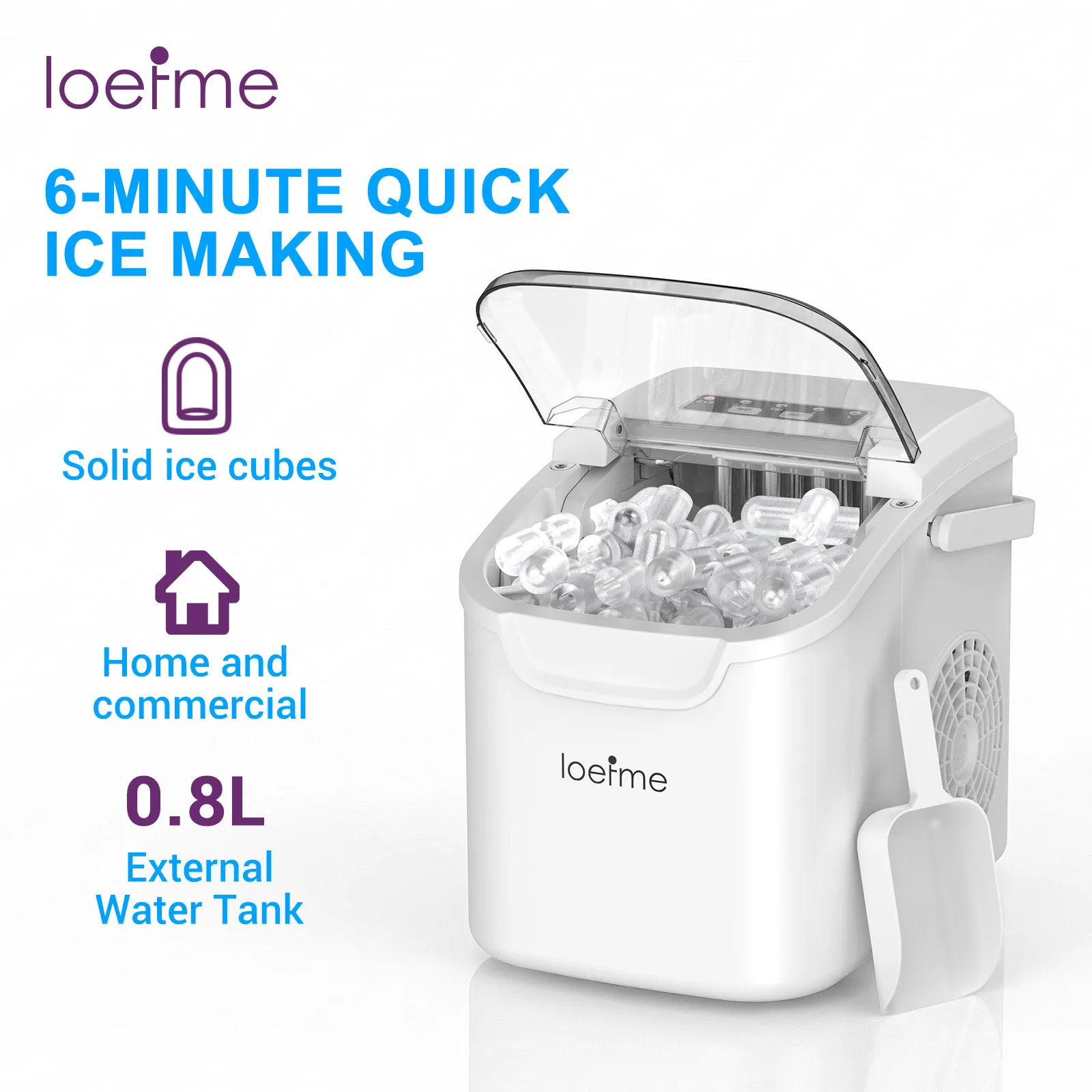 LOEFME IJsblokjesmachine 15kg/24u 16 IJsblokjes in 6-20 Min Digitaal Display Timer 1,5L Waterreservoir met Instelbare Ijsdikte
