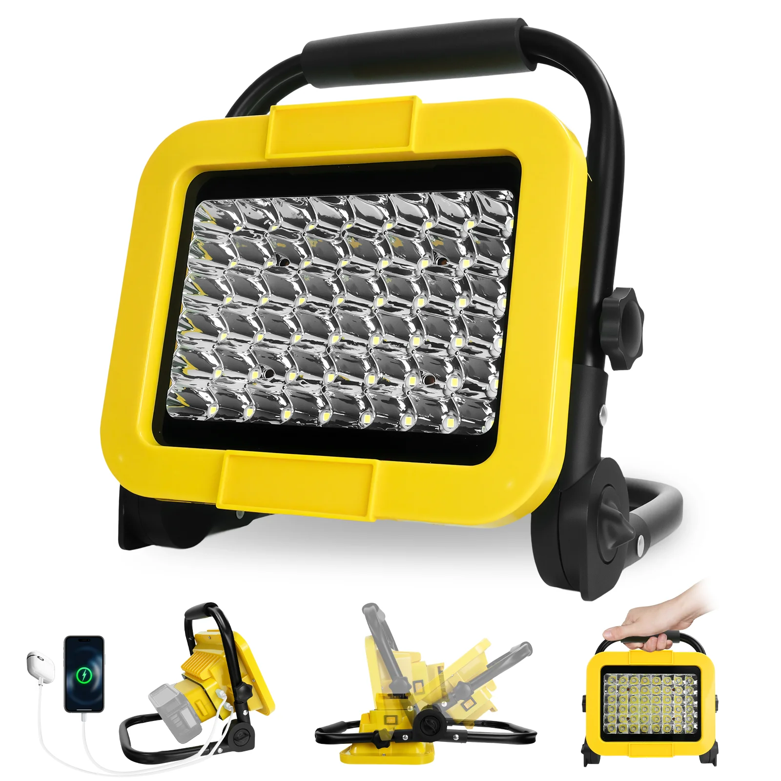 

Беспроводной светодиодный рабочий фонарь 50 Вт 5000 лм Портативный прожектор для уличной рыбалки и кемпинга с 2 USB-портами для батареи Dewalt 20 В