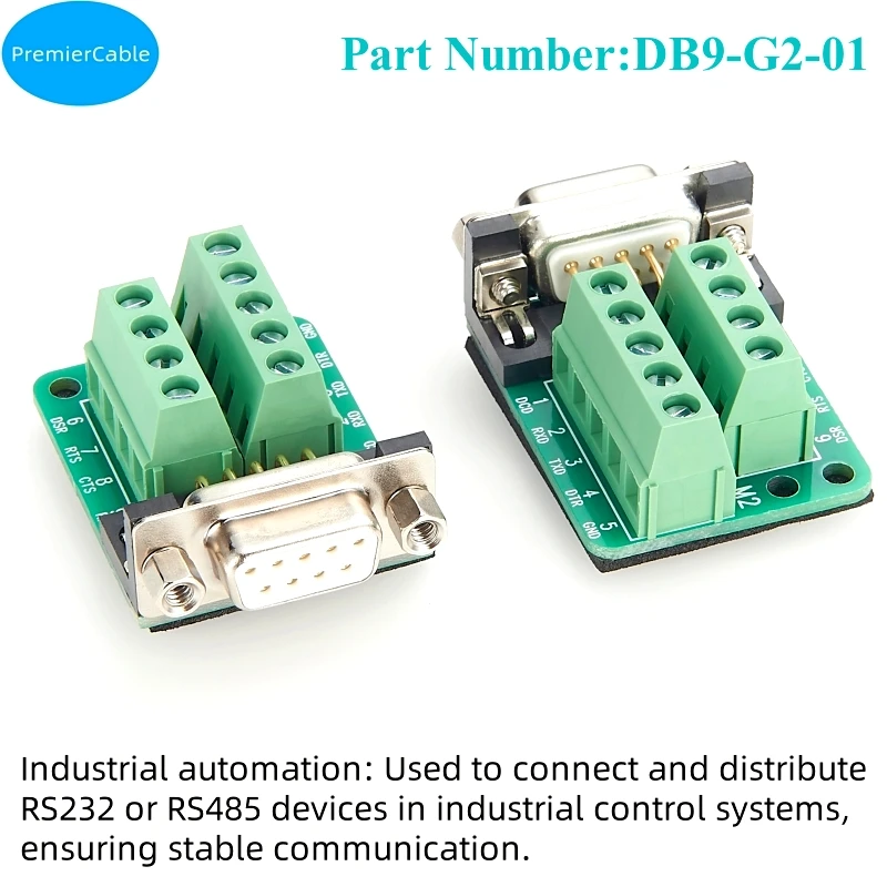 DB9 Female Breakout Board Connector D-sub 9Pin 2-Row Solderless PCB Terminal Block Din Rail Mount Wiring Machining Terminal