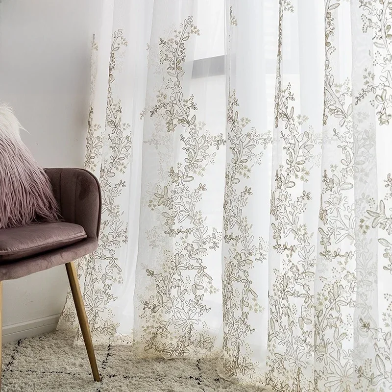 Hoogwaardige Goud Geborduurde Jacquard Venster Scherm Wit Gaas Gordijnen voor Woonkamer Slaapkamer Eetkamer Partitie Gordijn - afbeelding 2