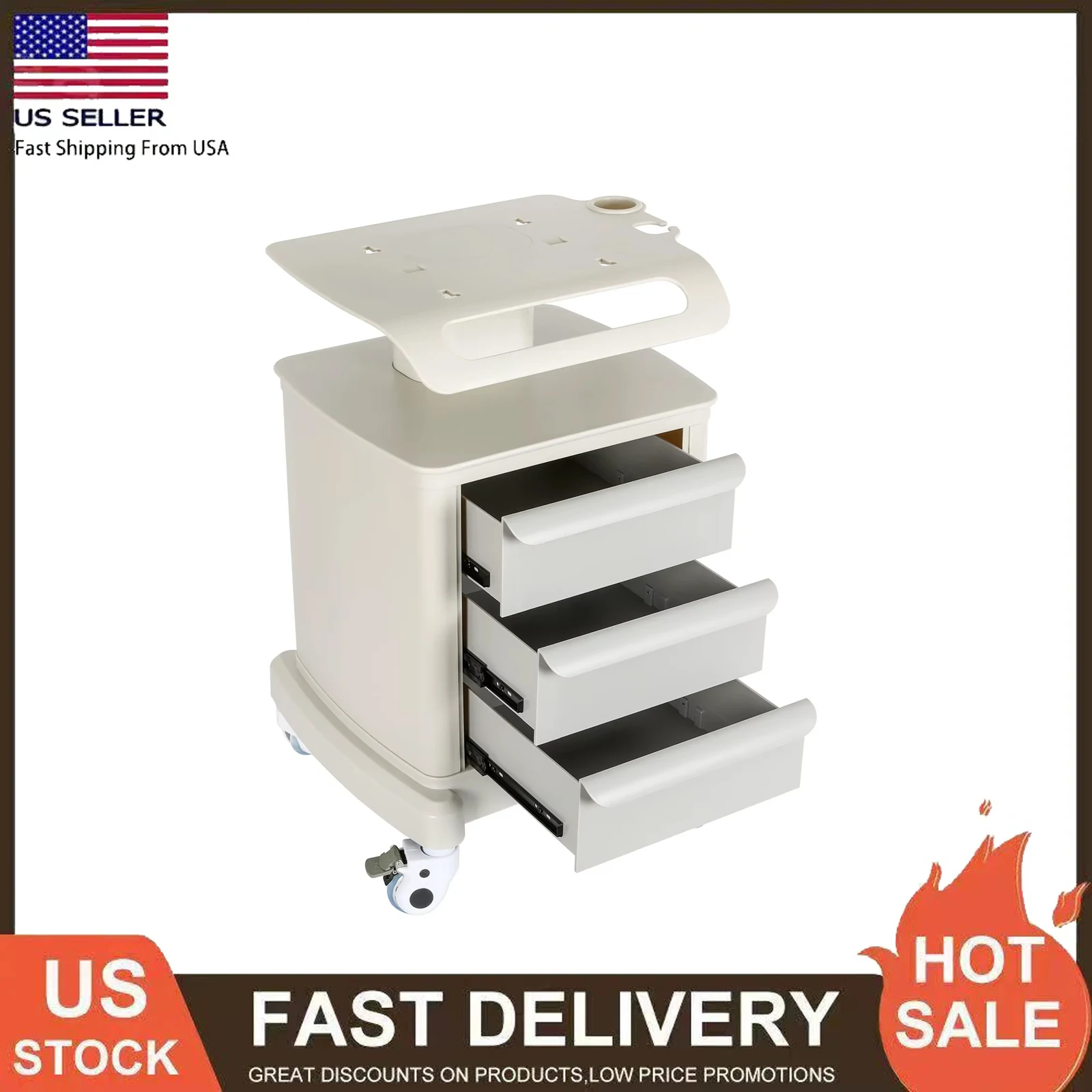 Mobile Ultrasound Trolley Cart Portable Ultrasound Imaging Scanner Vehicle Medical Beauty Storage Cart 110LBS Load with 4 Wheels
