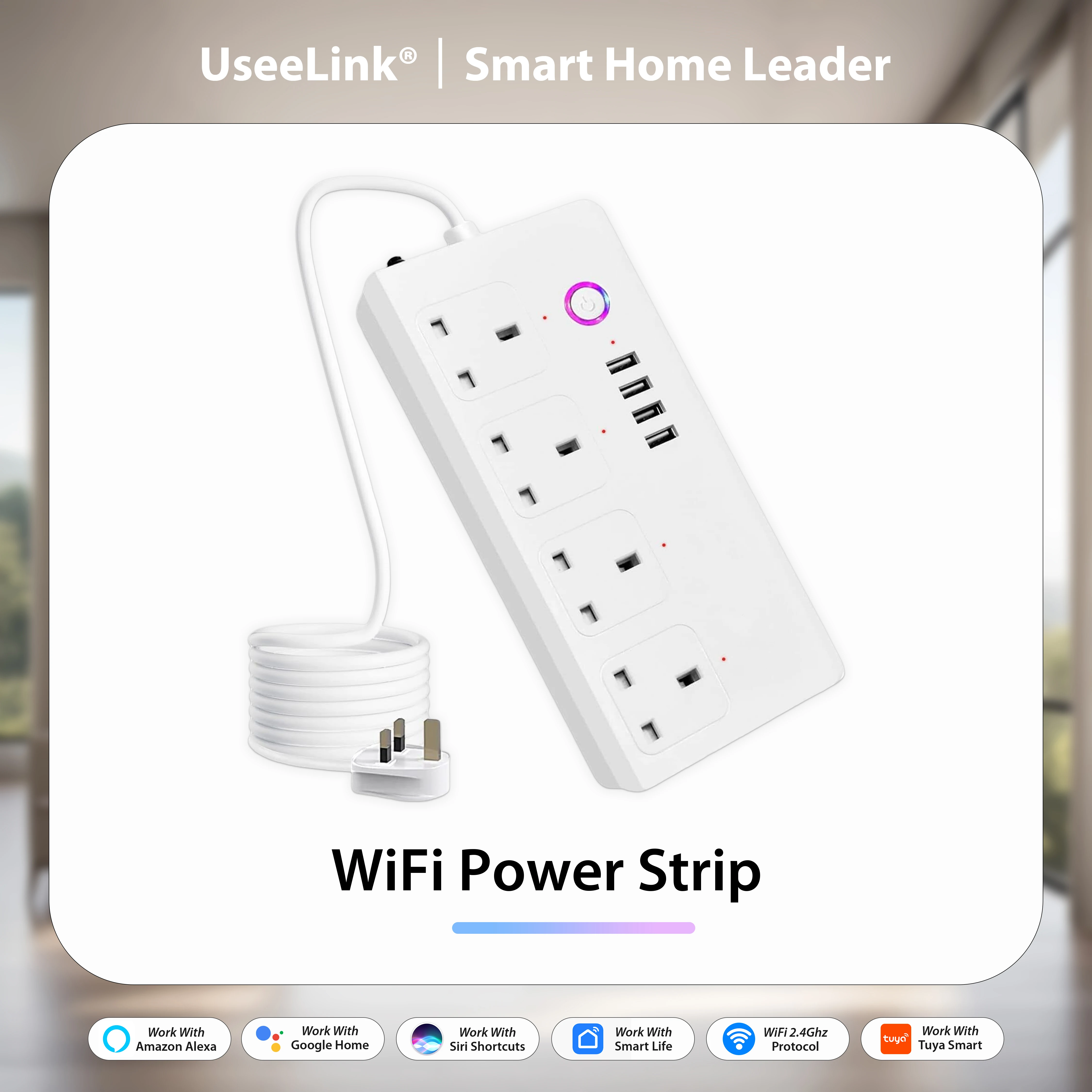 

Useelink WiFi Smart Power Strip 13A Surge Protector 1.5m Smart Extension Lead Compatible with Amazon Alexa and Google Assistant