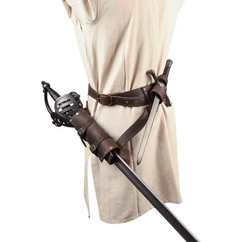 Middeleeuwse Ridder Zwaard Riem Taille Schede Pu Lederen Schede Larp Rapier Dolk Houder Cosplay Samurai Warrior Combat Mannen - afbeelding 2