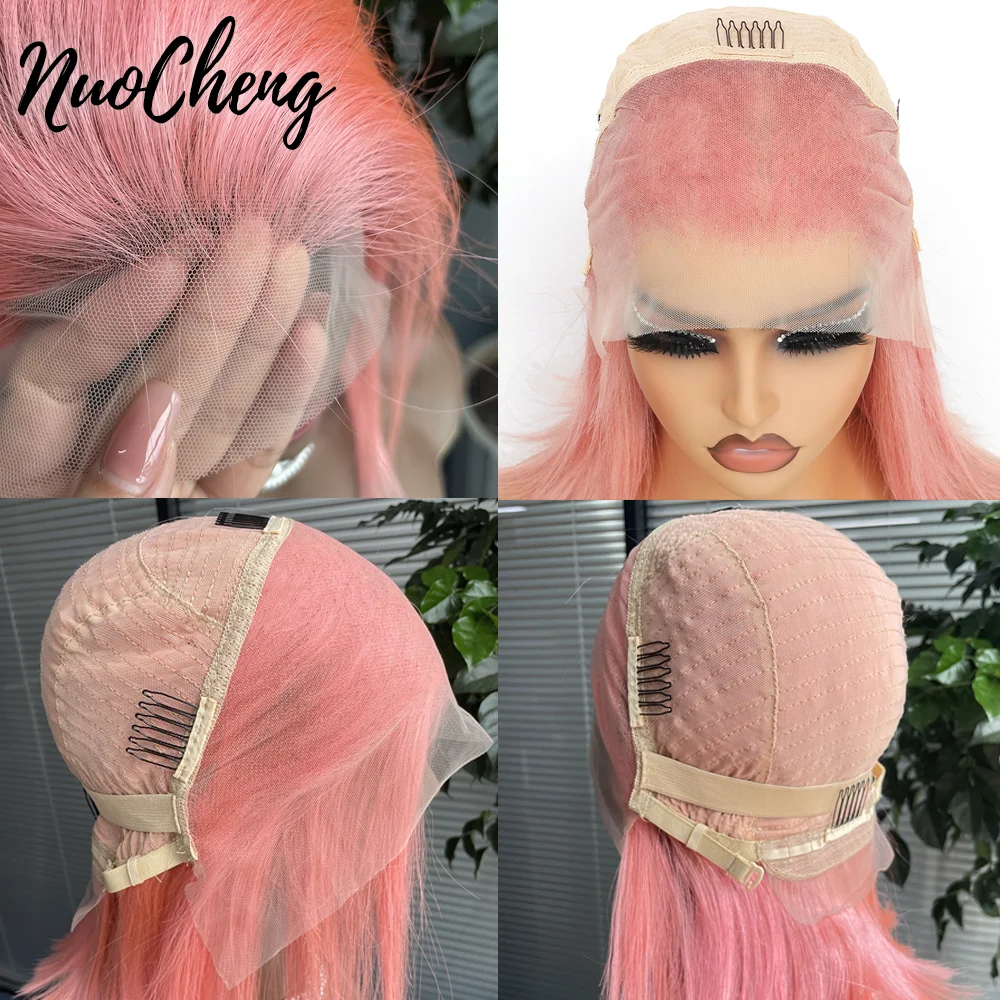 Colored Short Bob Wigs Human Hair Wig with Pre Plucked Baby Hair Pink Color 13x4 Lace Frontal  Glueless Straight Bob Wig 180%