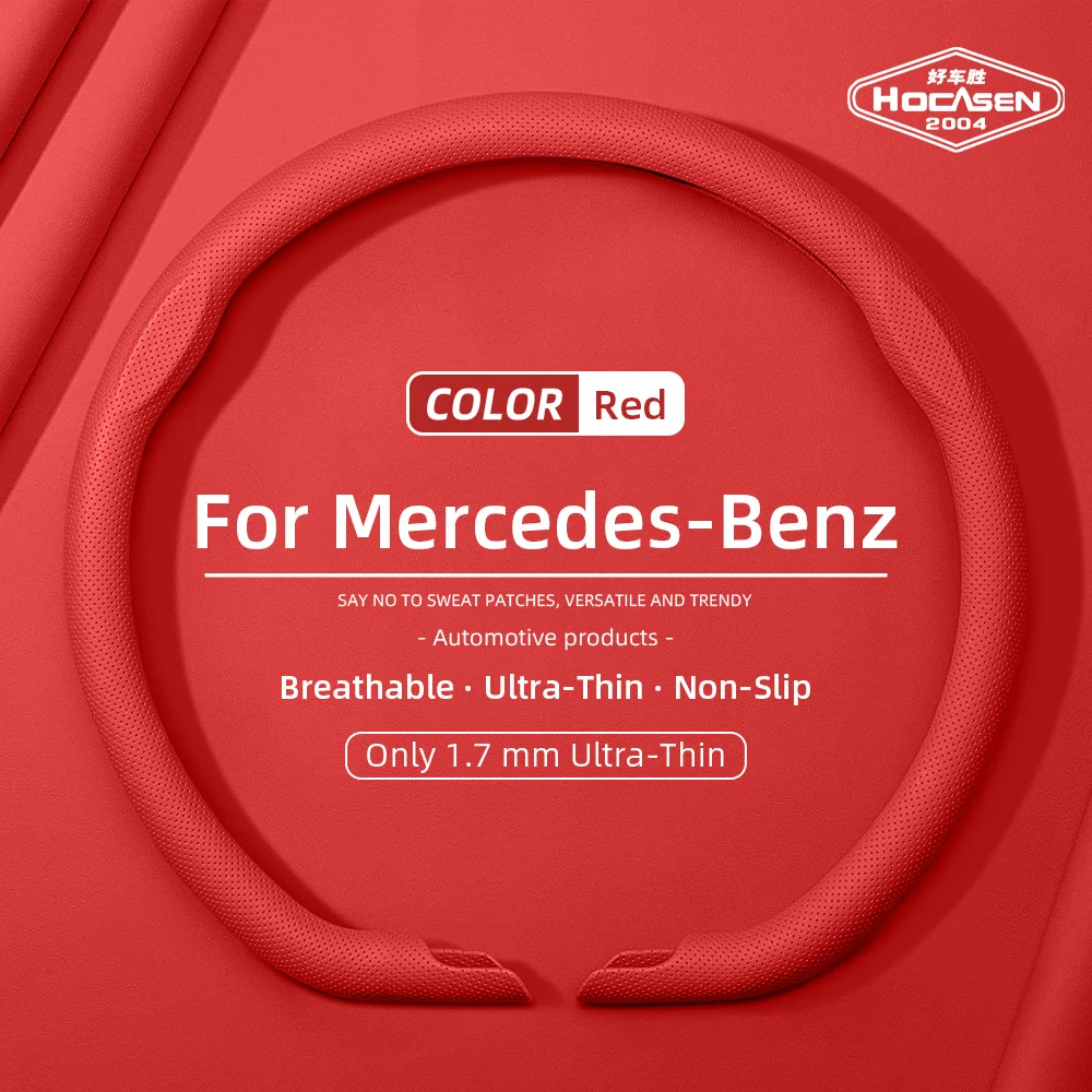 Suitable for Mercedes-Benz Nappa Leather Car Steering Wheel Cover, Non-Slip, Sweat-Absorbent, Breathable, with Holes, for V g S a E C Class Gle Glc Gla Glb Cls Cla Eqb Eqe Eqs Amg Vito Gls Sl Eqc, Black
