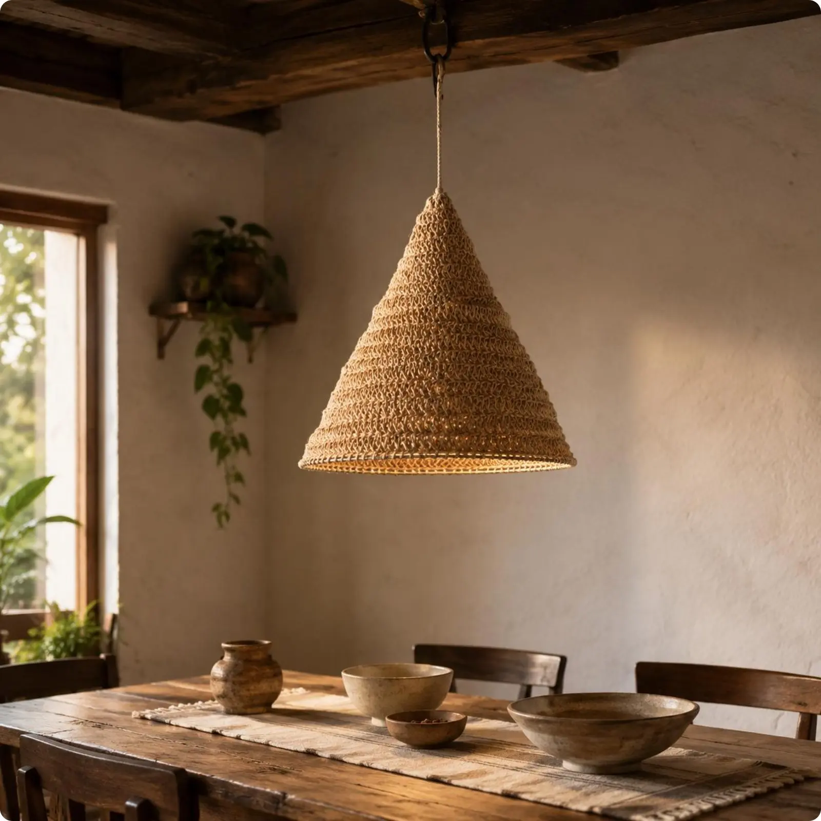 Rope Pendant Light Shade Handwoven Woven Pendant Shade Handmade Boho Lampshade for Guesthouse, Restaurant, Hotel