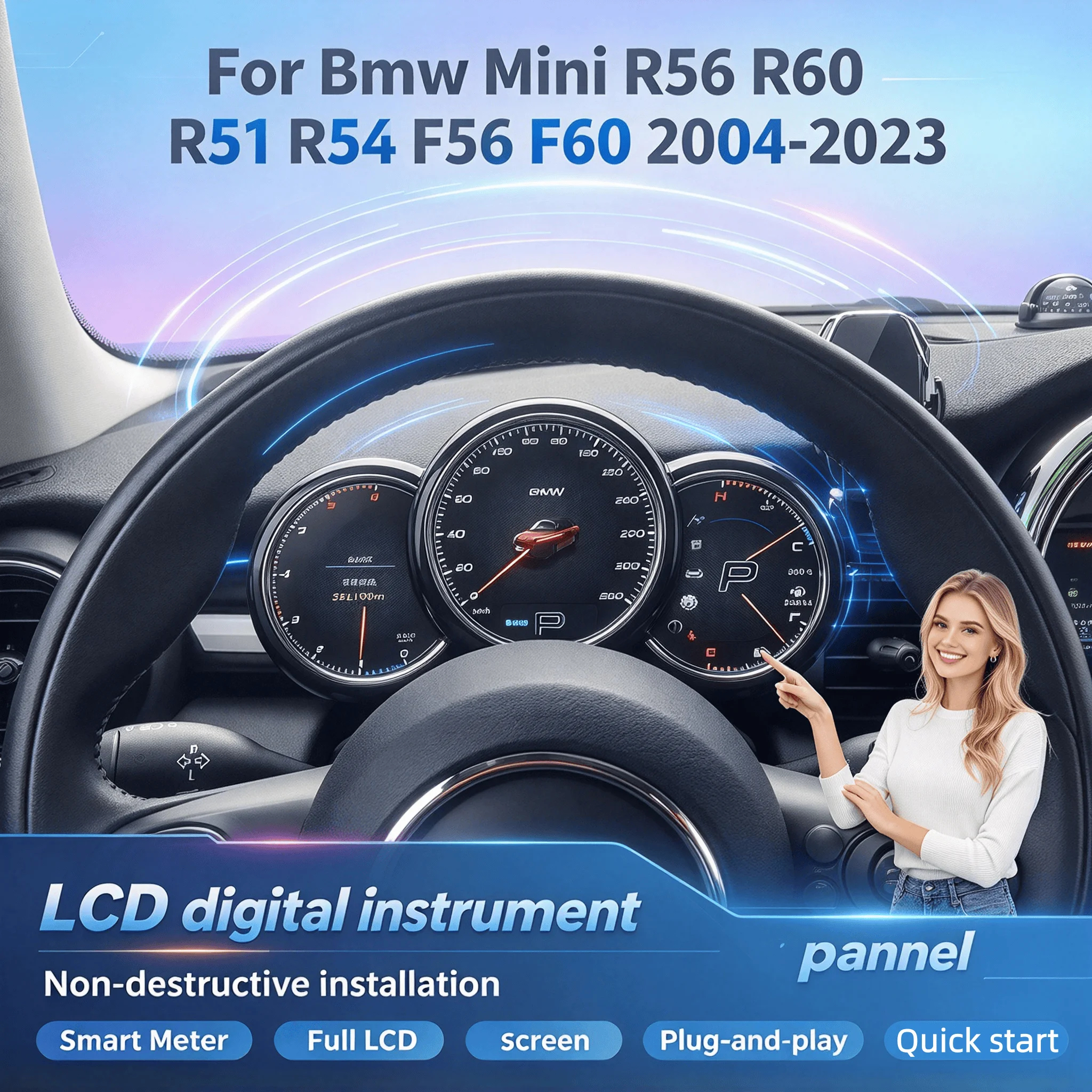 New LCD Instrument Panel For Bmw Mini R56 R60 R51 R54 F55 F56 F60 2004-2023 Digital Virtual Cockpit Speedometer Screen Linux