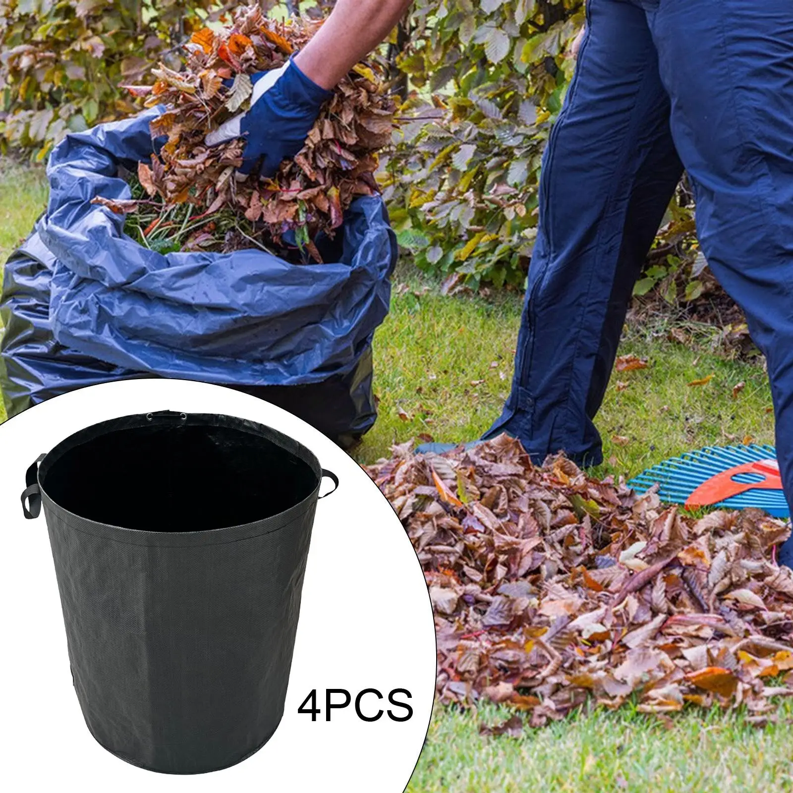 

4Pcs 300L Reusable Garden Leaf Bags for Pool Yard Waste Garbage Collection Durable Auxiliary Tool with Handles