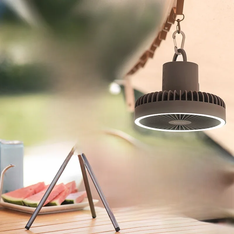 10000 mAh 4000 mAh Camping-Ventilator, wiederaufladbar, tragbarer Desktop-Zirkulator, kabelloser elektrischer Deckenventilator mit Powerbank-LED-Beleuchtung