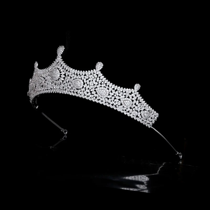 High-End European Wedding Hair Accessories Cubic Zircon Crown Jewelry Bride Model Tiaras Hair Accessories