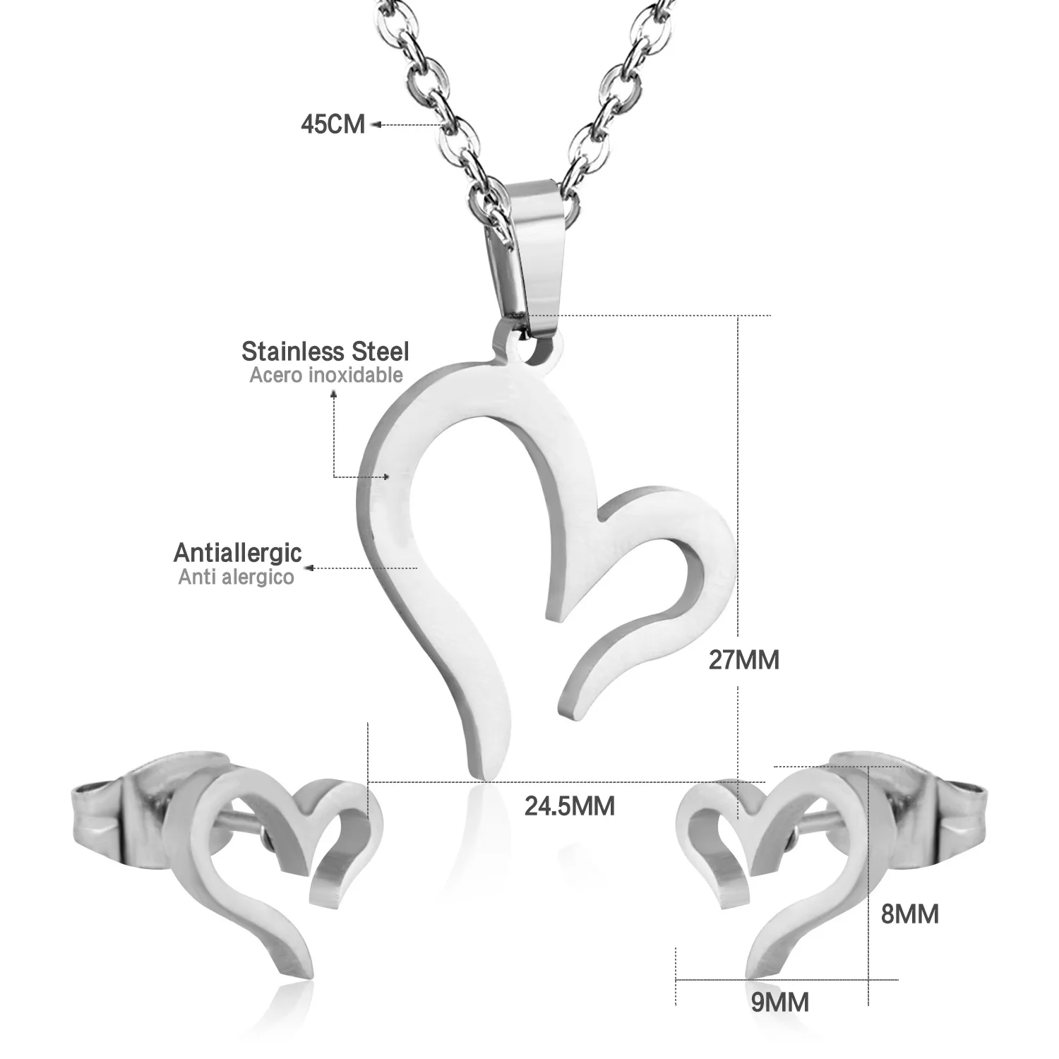 Heart Rhinestone Necklace Earring Set for Women
