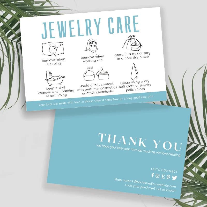 10X15cm Care Cards for Jewelry With Thank You Double Sides Minimal Jewelry Care Instructions Card for Small Business Insert Card