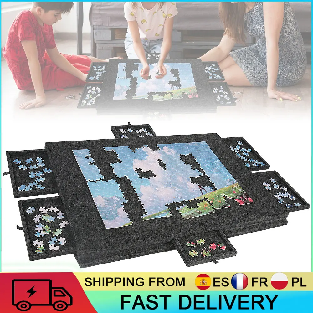 Planche à puzzle pliable en feutre, tapis antidérapant, design inclinable, planche de rangement épaissie avec support, portable, pour puzzle de 1000 pièces